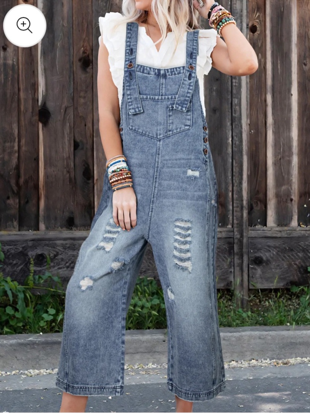 Easel Distressed Bib Pocket Wide Leg Denim Overalls Size Small
